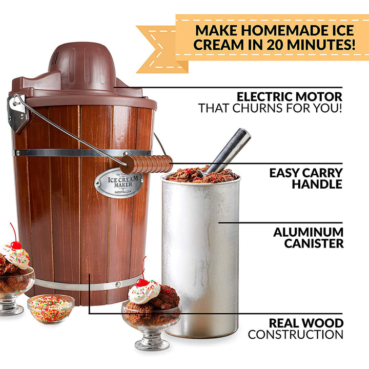 Nostalgia 6qt Electric Wood Bucket Ice Cream Maker w/Easy Carry Handle(Open Box)