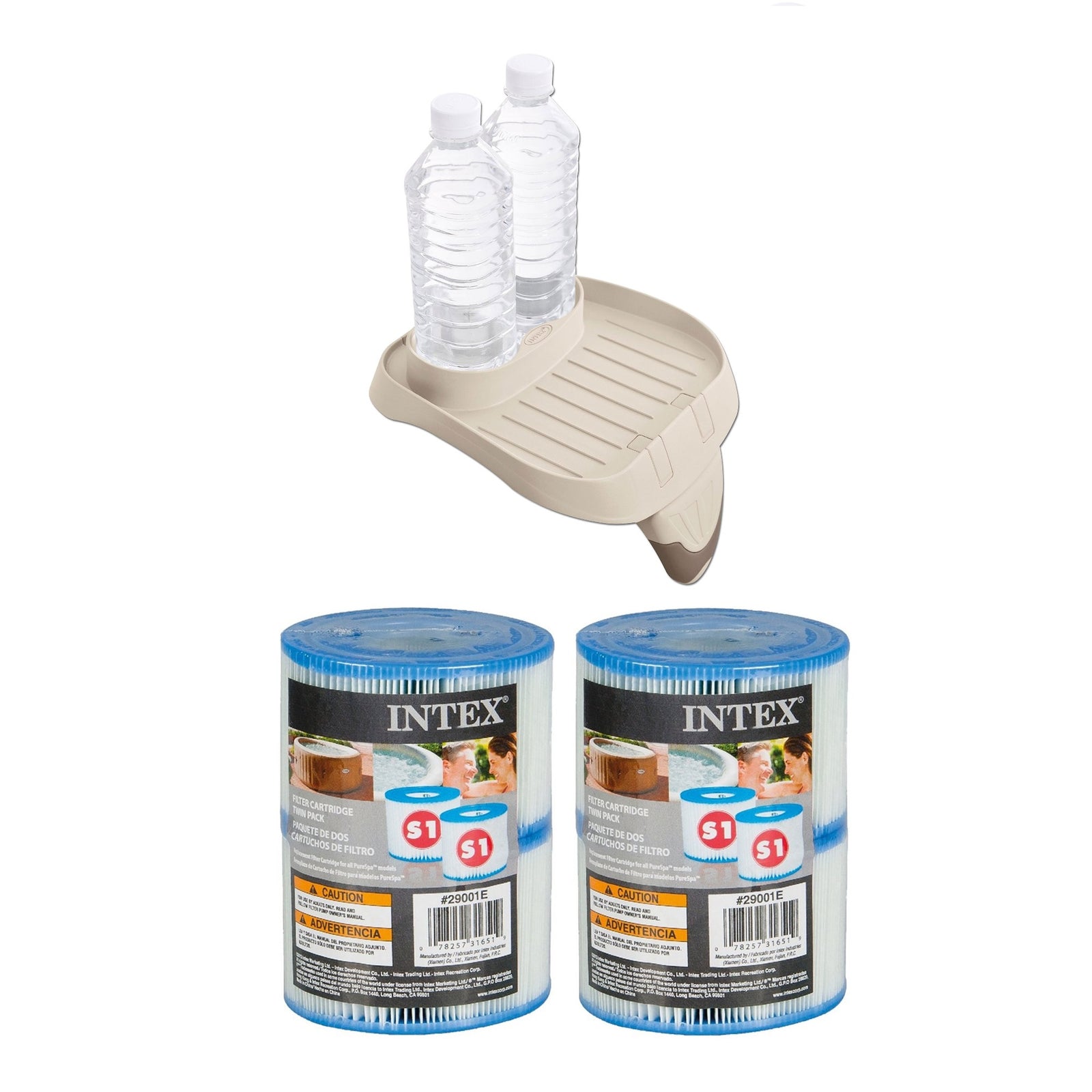 Intex Attachable Cup Holder/Refreshment Tray and Type S1 Pool Filters (2 Pack) - VMInnovations