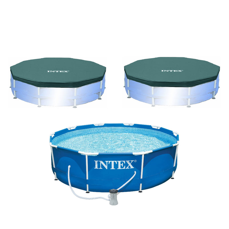 Intex 10 x 2.5-Foot Frame Pool w/ Filter Pump & Intex 10 ft Vinyl Cover, 2 Pack