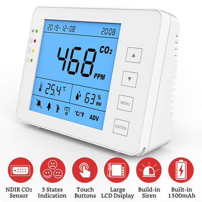GZAIR 1T Portable Indoor Temperature & Relative Humidity Carbon Dioxide Detector - VMInnovations