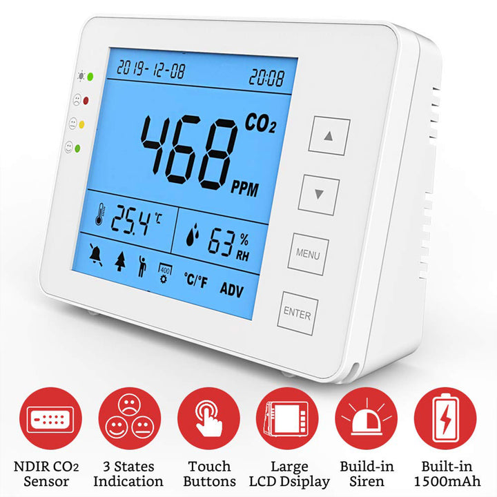 GZAIR 1T Portable Indoor Temperature & Relative Humidity Carbon Dioxide Detector