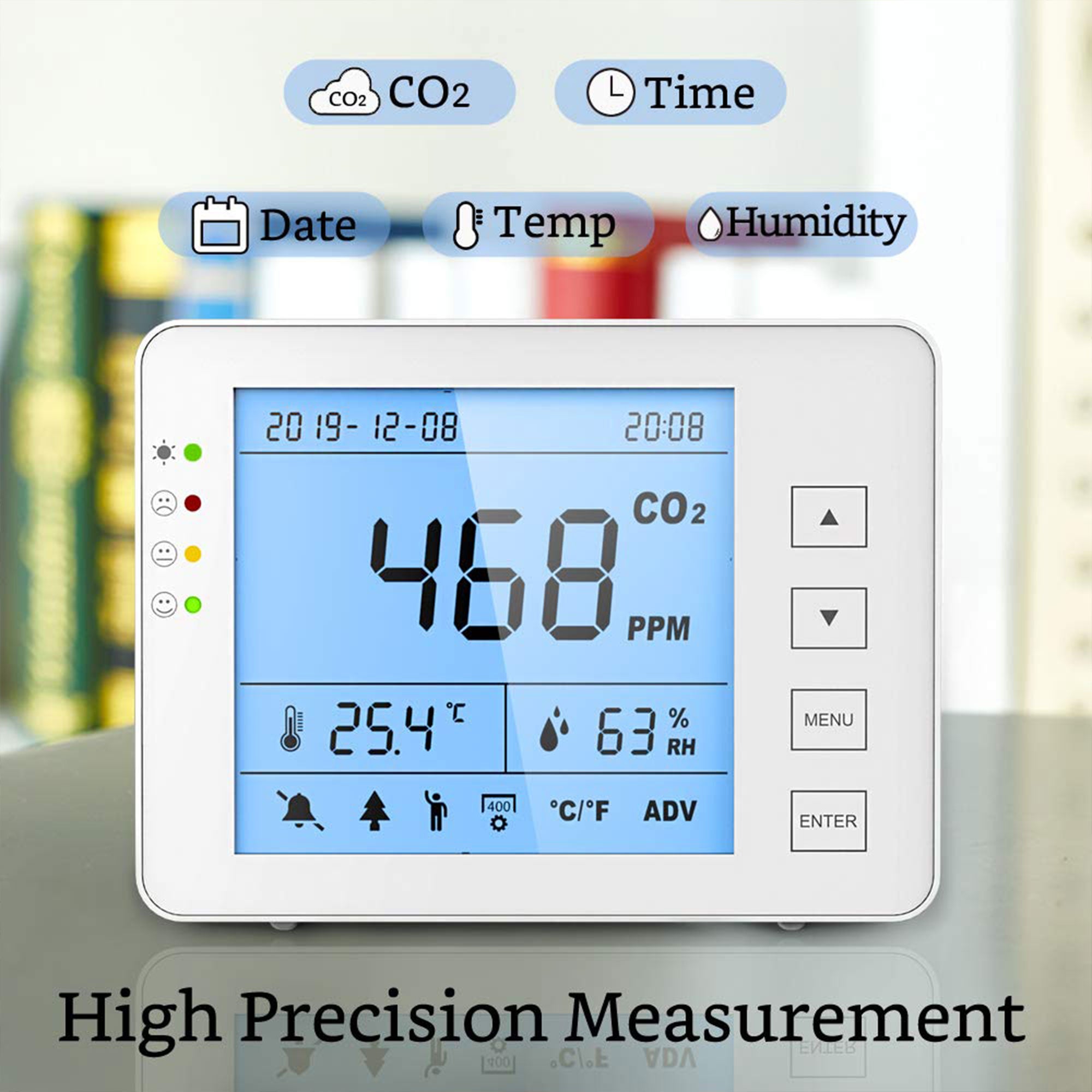 GZAIR 1T Portable Indoor Temperature & Relative Humidity Carbon Dioxide Detector - VMInnovations
