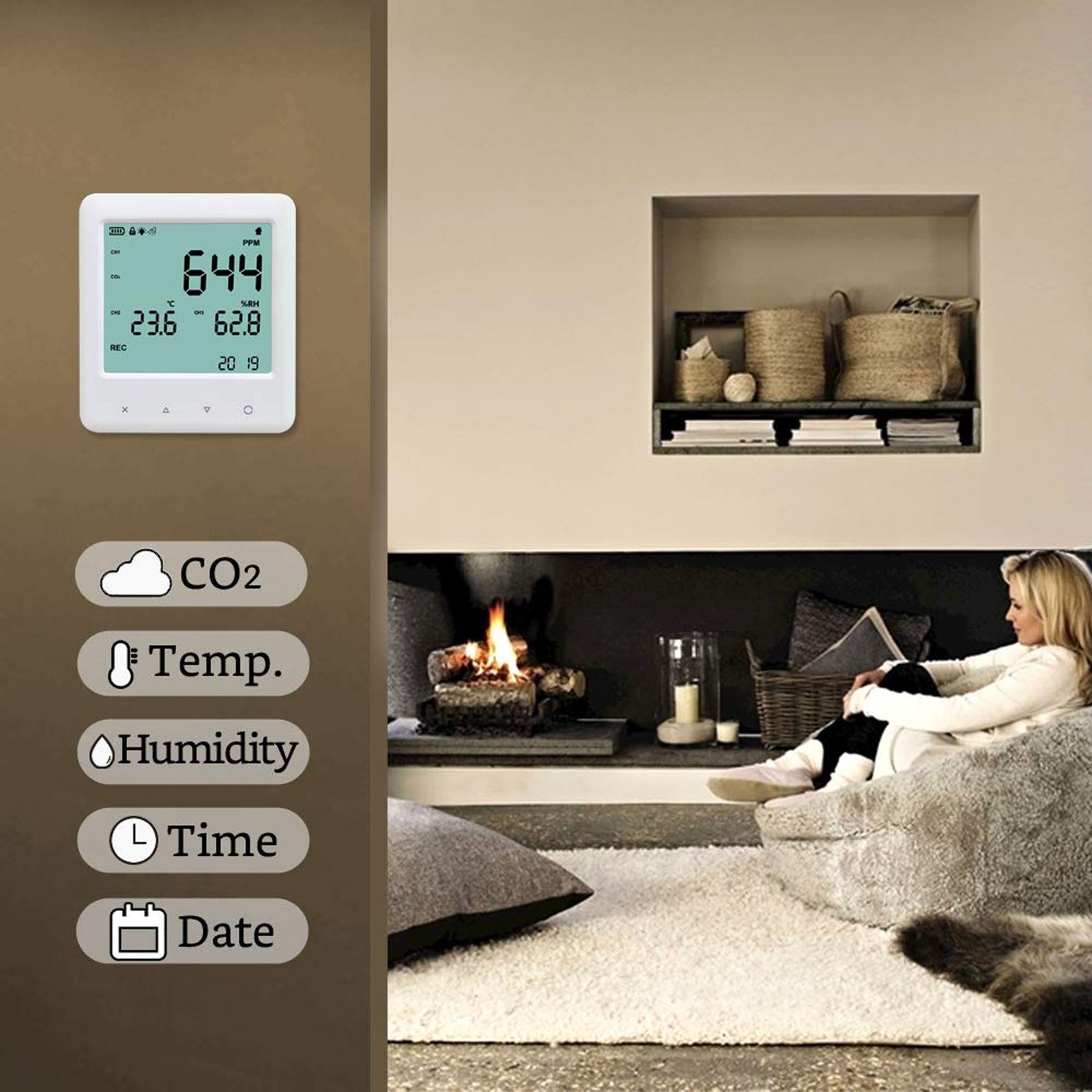 GZAIR 3 Portable Indoor Temperature & Relative Humidity Carbon Dioxide Detector - VMInnovations