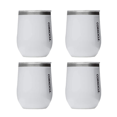 Corkcicle Classic 12 Ounce Stainless Steel Cup with Lid, Gloss White (4 Pack)
