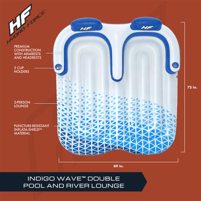Bestway Hydro-Force Indigo Wave 72" 2 Person Inflatable Lounge Pool Float (Used) - VMInnovations
