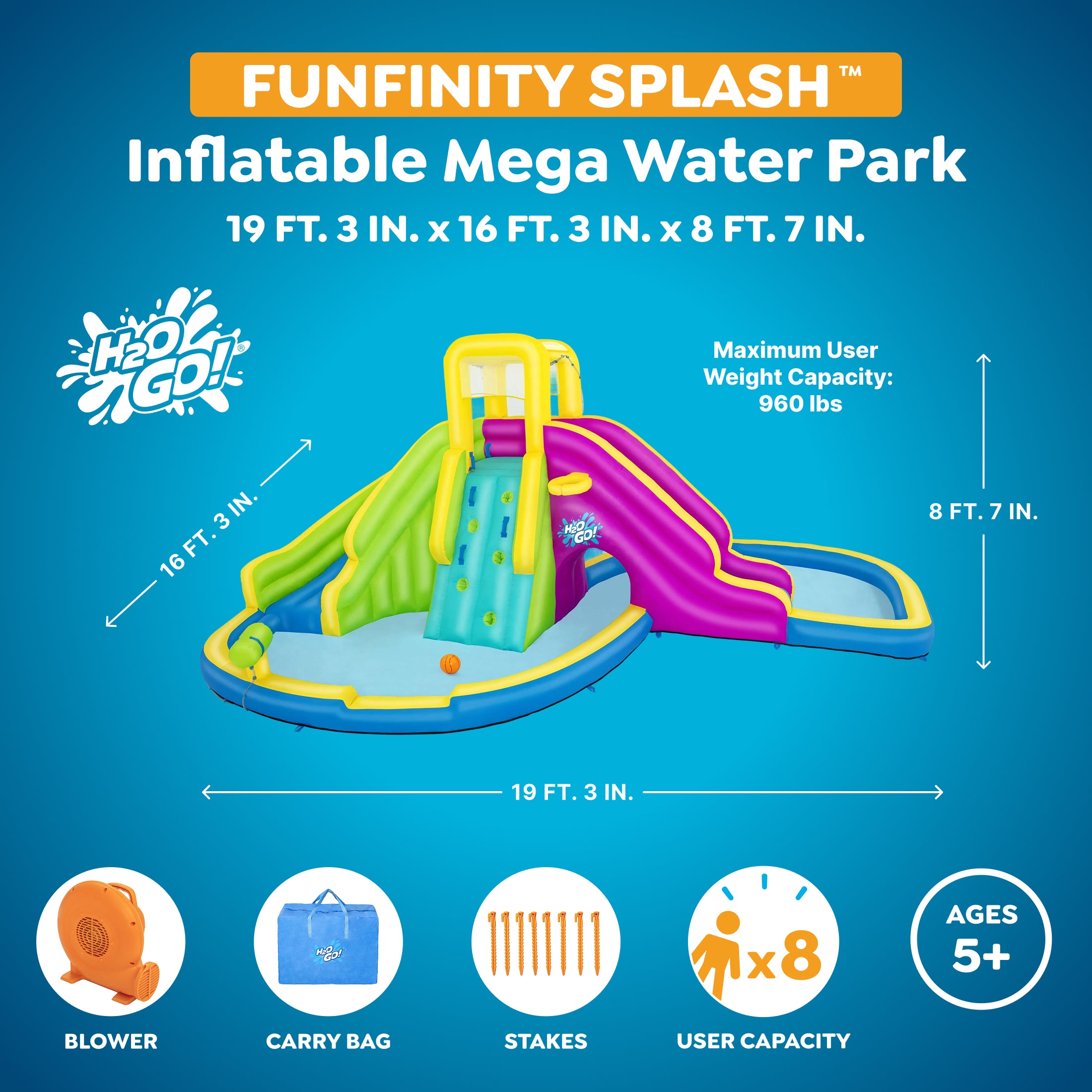 H2OGO Funfinity Inflatable Mega Water Park w/Blower Pump (Open Box)