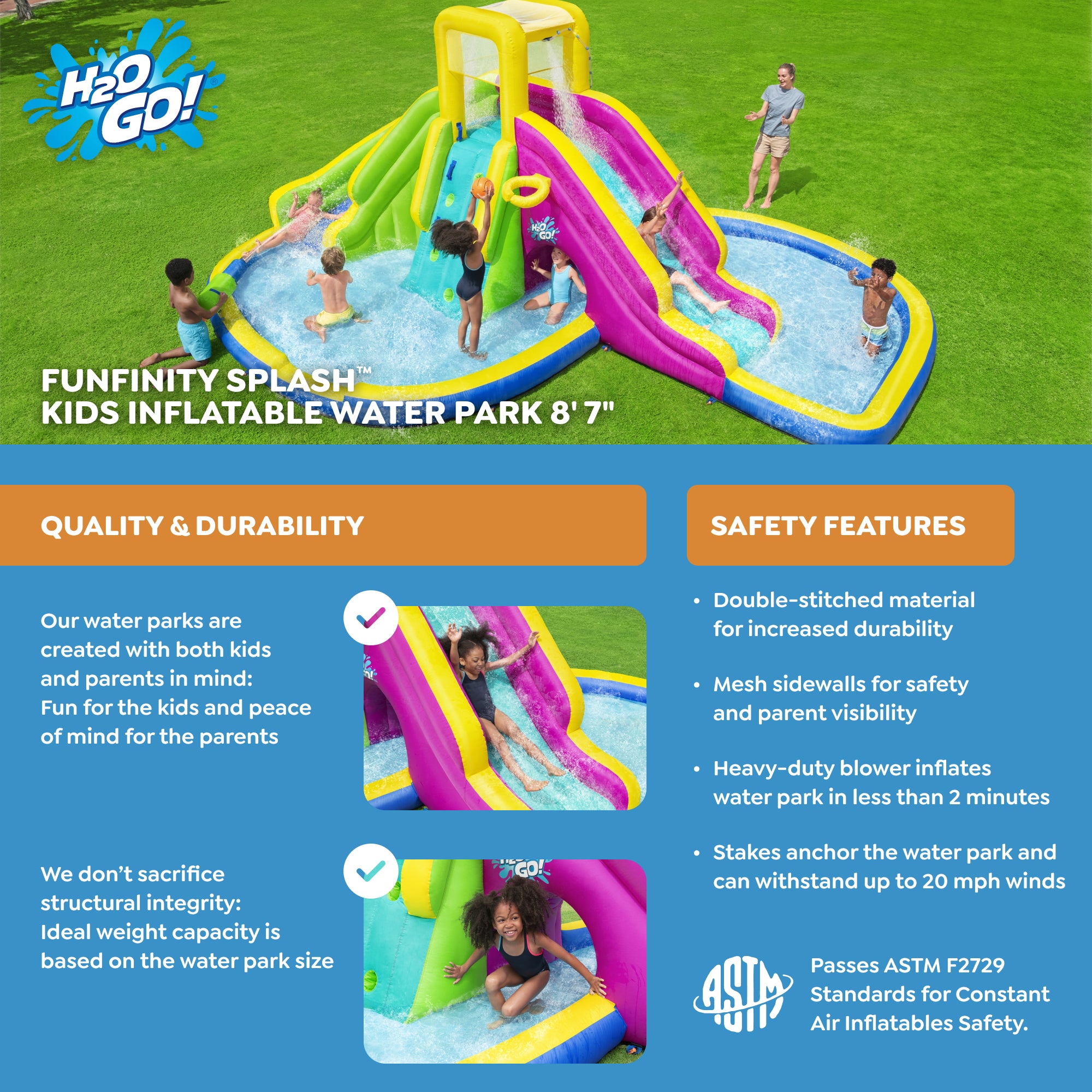H2OGO Funfinity Inflatable Mega Water Park w/Blower Pump (Open Box) - VMInnovations