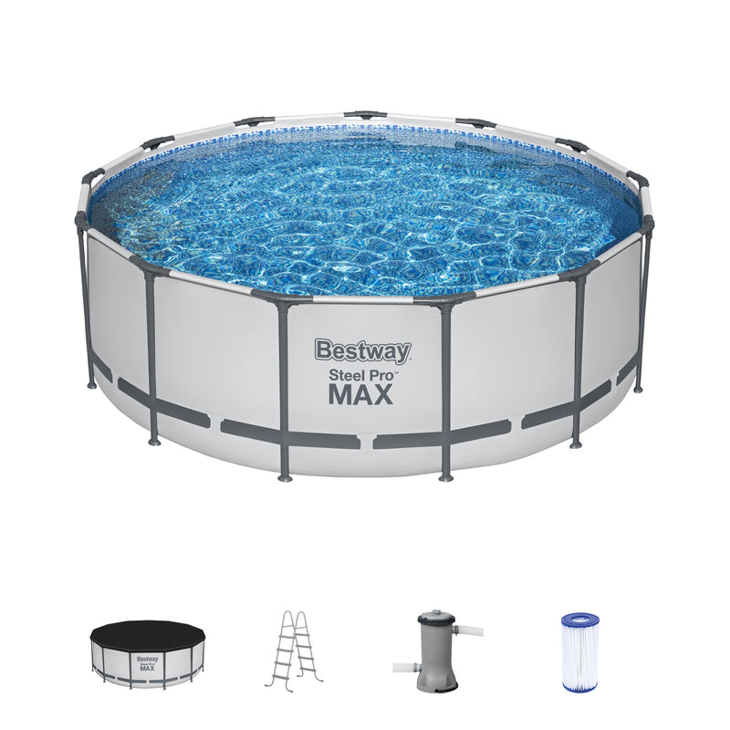 Bestway Steel Pro MAX 13 Foot Round Above Ground Pool Set w/ 3 Layer Liner(Used)