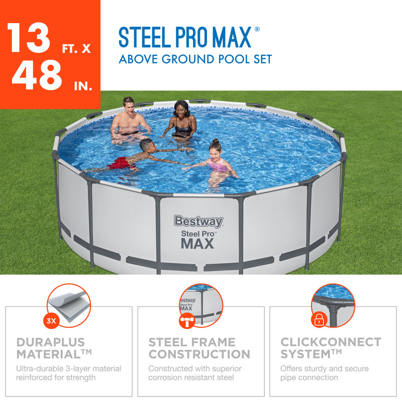 Bestway Steel Pro MAX 13 Foot Round Above Ground Pool Set w/ 3 Layer Liner(Used)