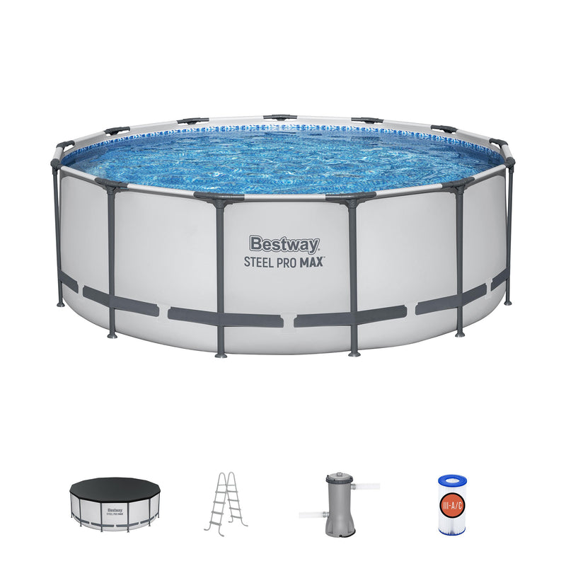 Bestway Steel Pro MAX 13 Foot Round Above Ground Pool Set w/ 3 Layer Liner(Used)