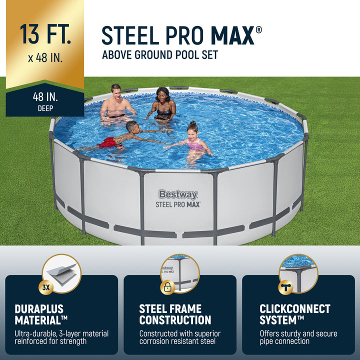 Bestway Steel Pro MAX 13 Foot Round Above Ground Pool Set w/ 3 Layer Liner(Used)