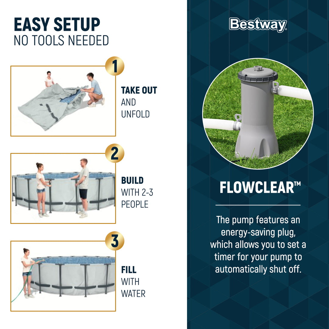 Bestway Steel Pro MAX 13 Foot Round Above Ground Pool Set w/ 3 Layer Liner(Used)