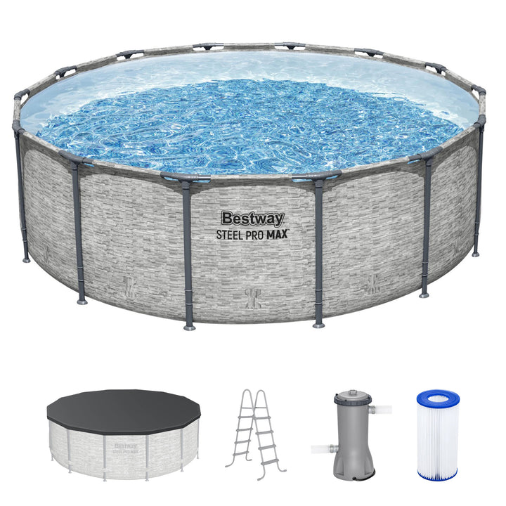 Bestway Steel Pro MAX 14 Foot Above Ground Pool Set w/ 3 Layer Liner (Open Box)