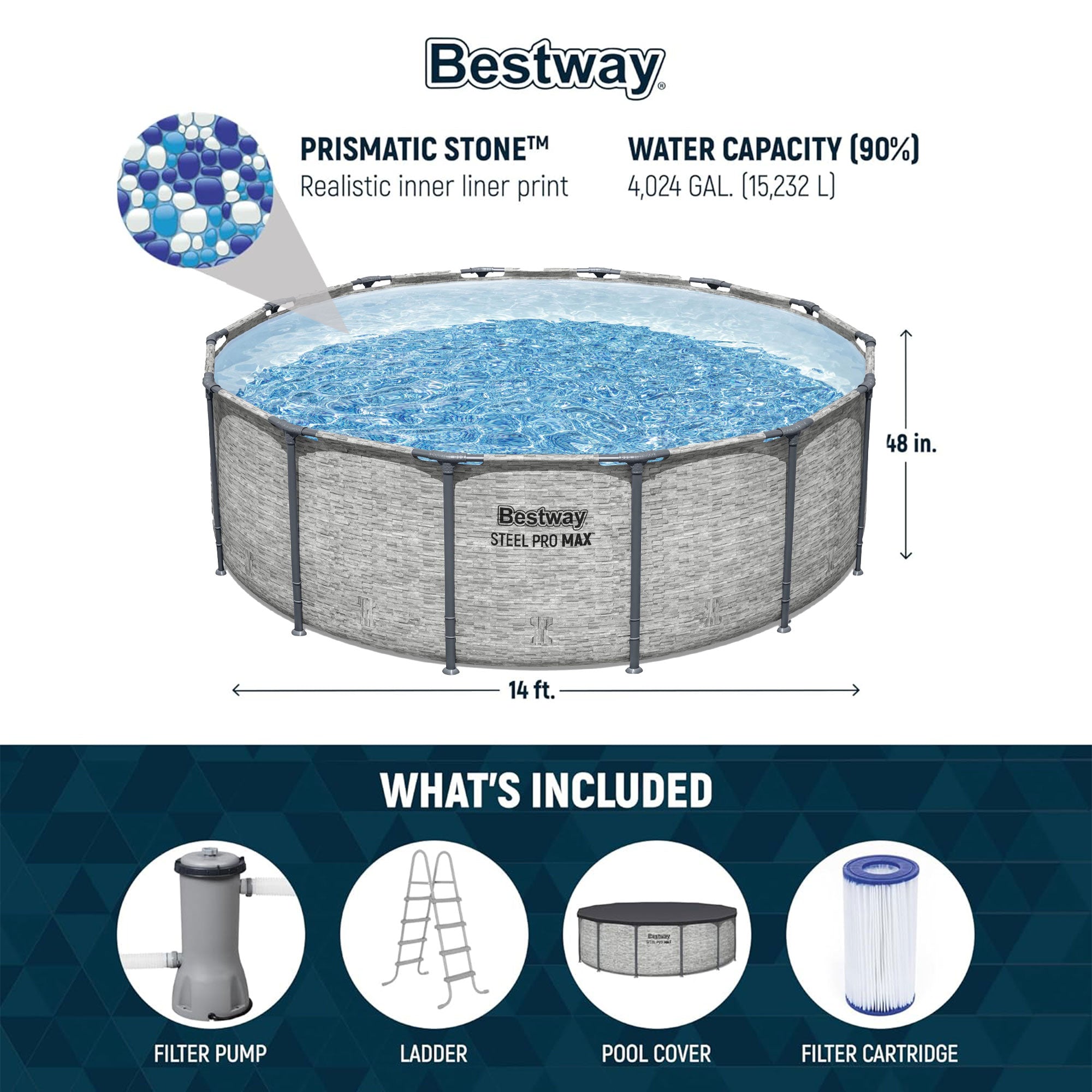 Bestway Steel Pro MAX 14 Foot Above Ground Pool Set w/ 3 Layer Liner (Used)