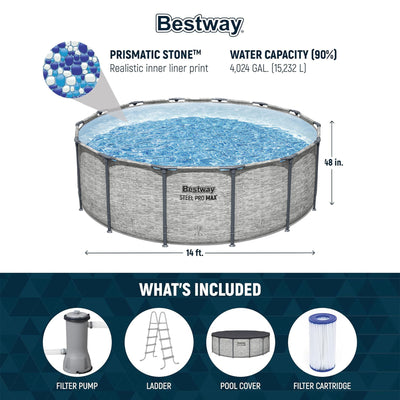 Bestway Steel Pro MAX 14 Foot Above Ground Pool Set w/ 3 Layer Liner (Used)