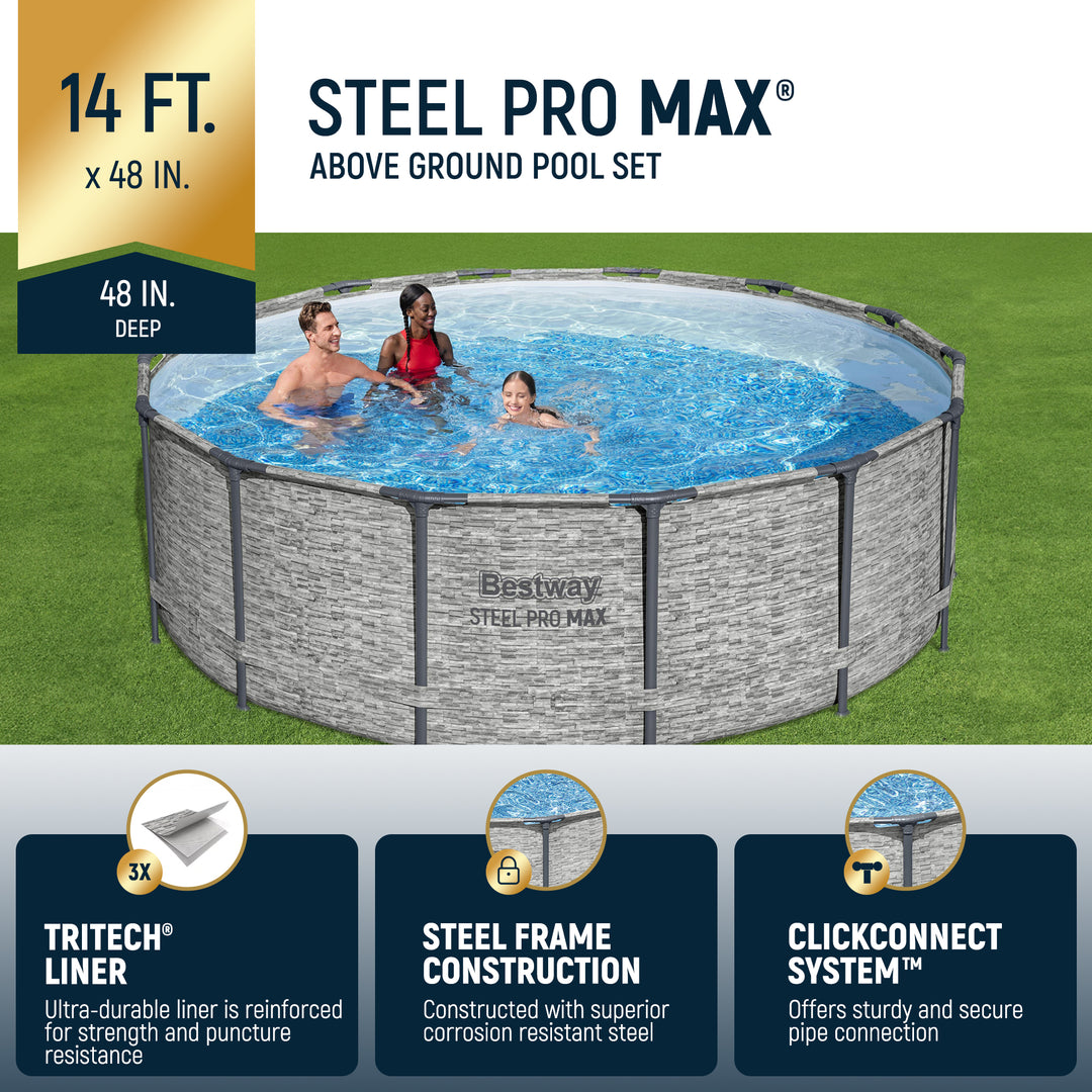 Bestway Steel Pro MAX 14 Foot Above Ground Pool Set w/ 3 Layer Liner (Used)