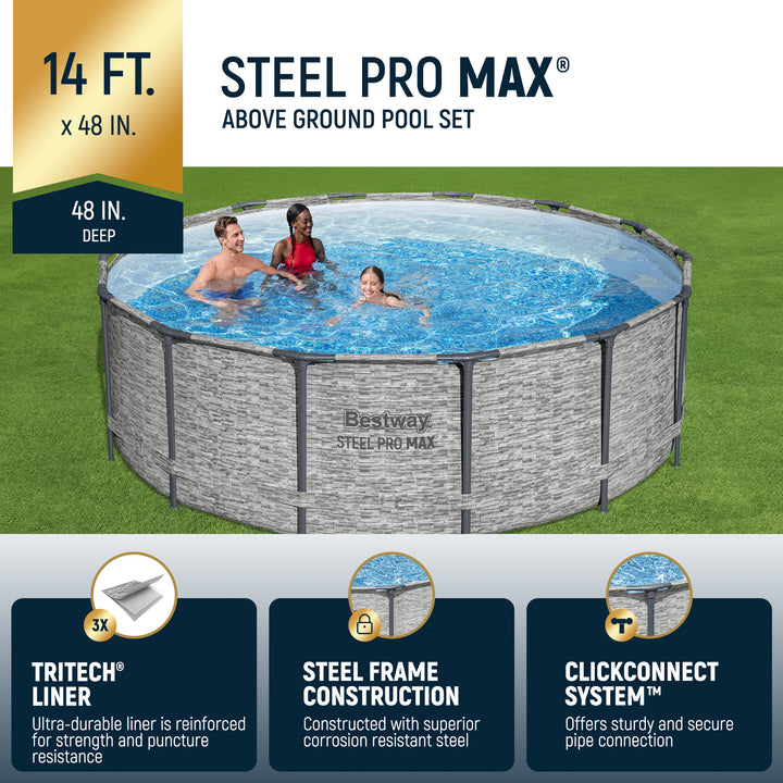 Bestway Steel Pro MAX 14 Foot Above Ground Pool Set w/ 3 Layer Liner (Used)