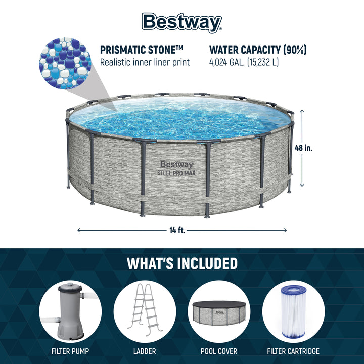 Bestway Steel Pro MAX 14 Foot Above Ground Pool Set w/ 3 Layer Liner (Used)