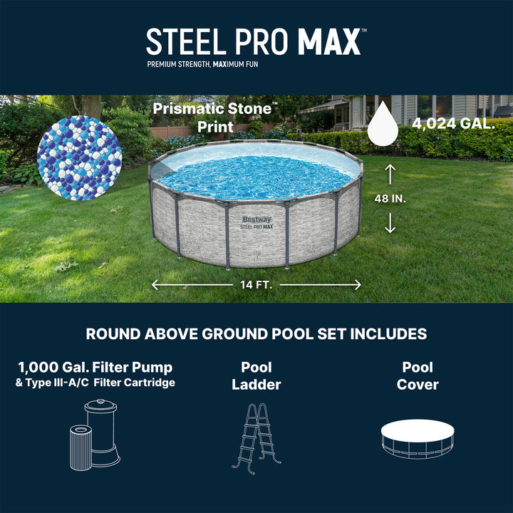 Bestway Steel Pro MAX 14'x48" Round Above Ground Swimming Pool with Pump & Cover - VMInnovations