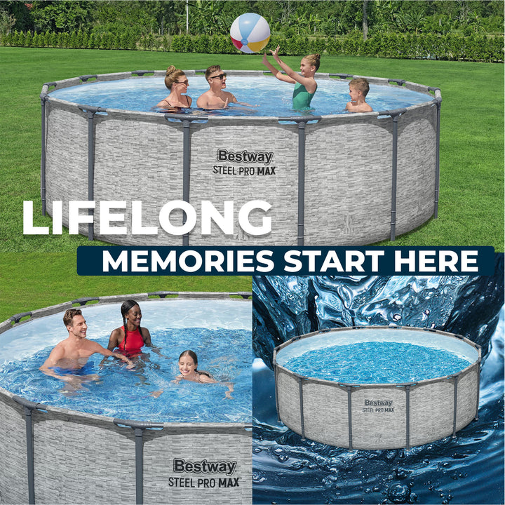 Bestway Steel Pro MAX 14'x48" Round Above Ground Swimming Pool with Pump & Cover - VMInnovations