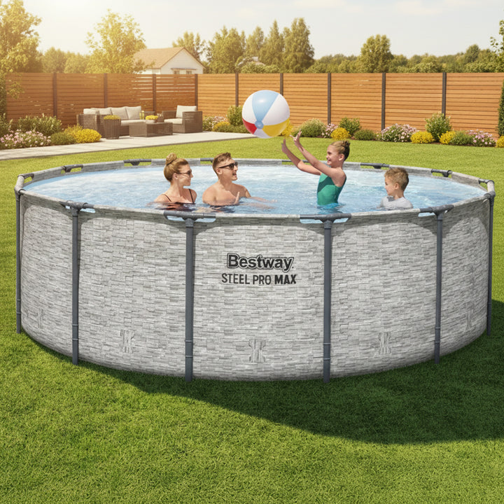 Bestway Steel Pro MAX 14'x48" Round Above Ground Swimming Pool with Pump & Cover - VMInnovations
