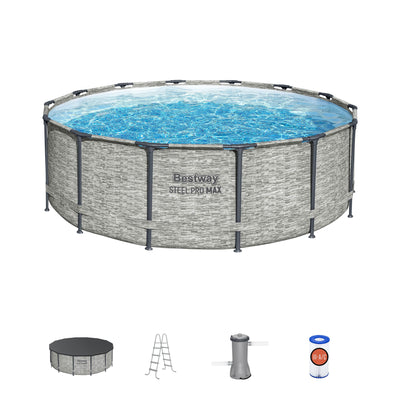 Bestway Steel Pro MAX 14 Foot Above Ground Pool Set w/ 3 Layer Liner (Used)