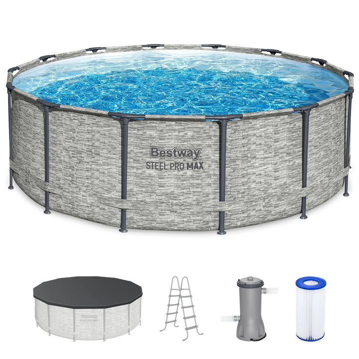 Bestway Steel Pro MAX 14 Foot Above Ground Pool Set w/ 3 Layer Liner (Used)