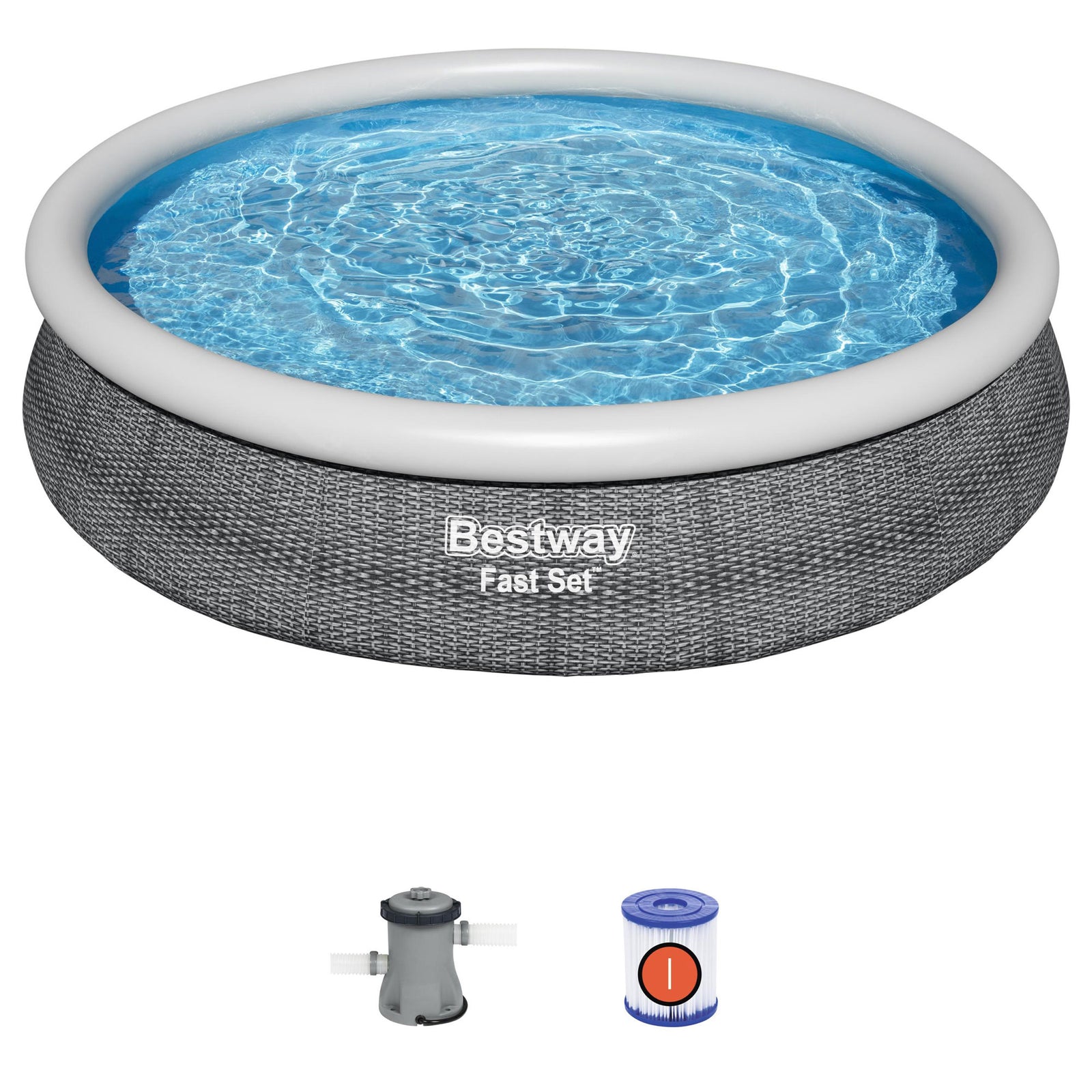 Bestway Fast Set 12'x30" Round Inflatable Outdoor Above Ground Swimming Pool Set - VMInnovations