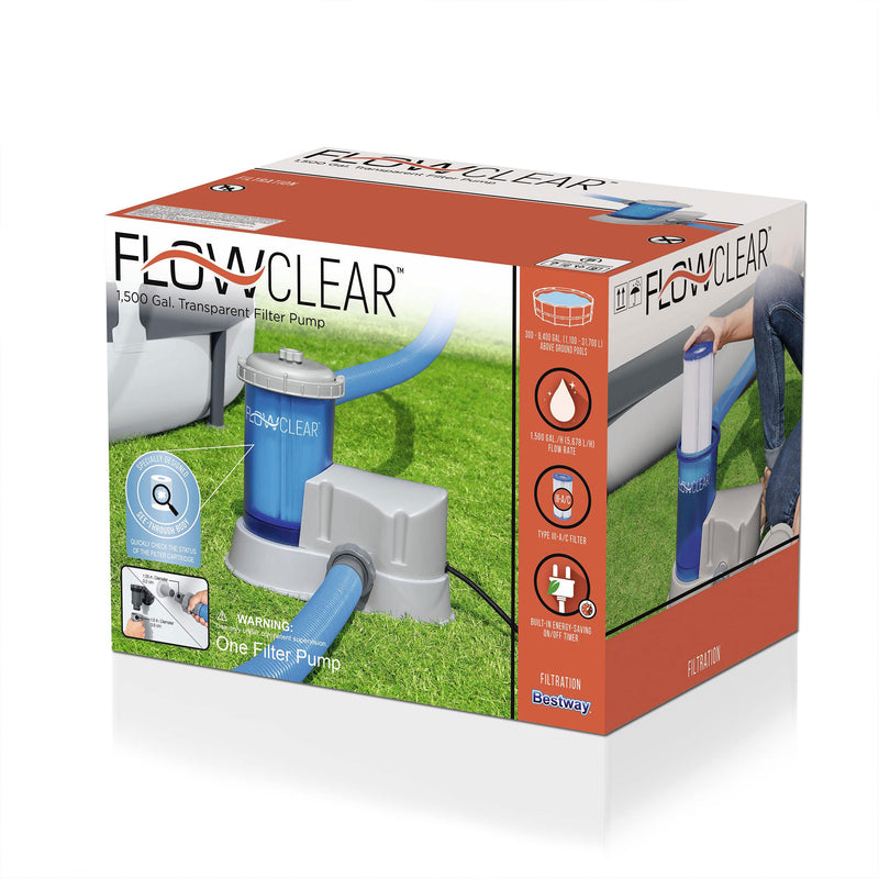 Bestway Flowclear Transparent Filter Above Ground Pool Pump 1500 GPH (Used)