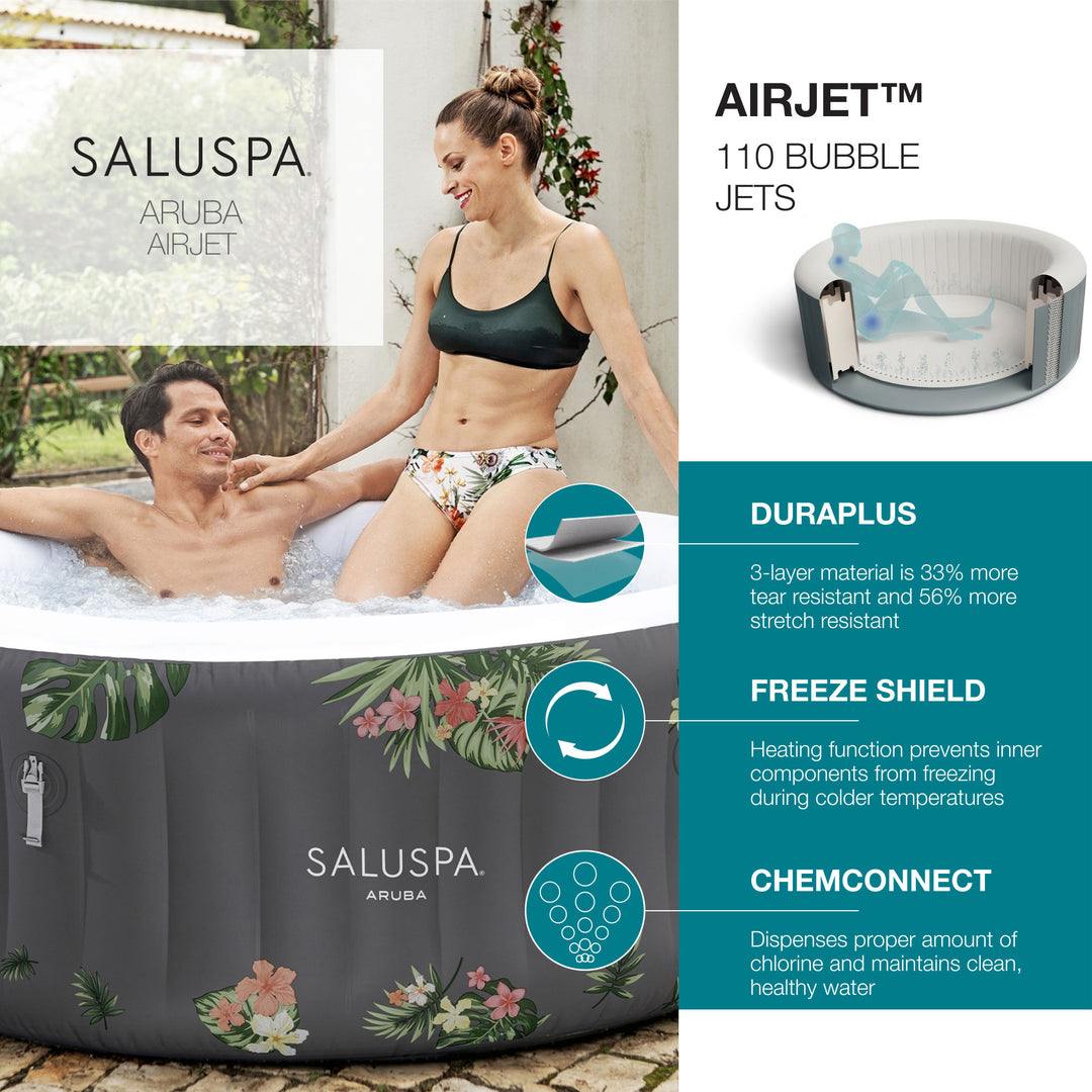 Bestway SaluSpa Aruba AirJet Inflatable Hot Tub with 110 Soothing Jets, Gray