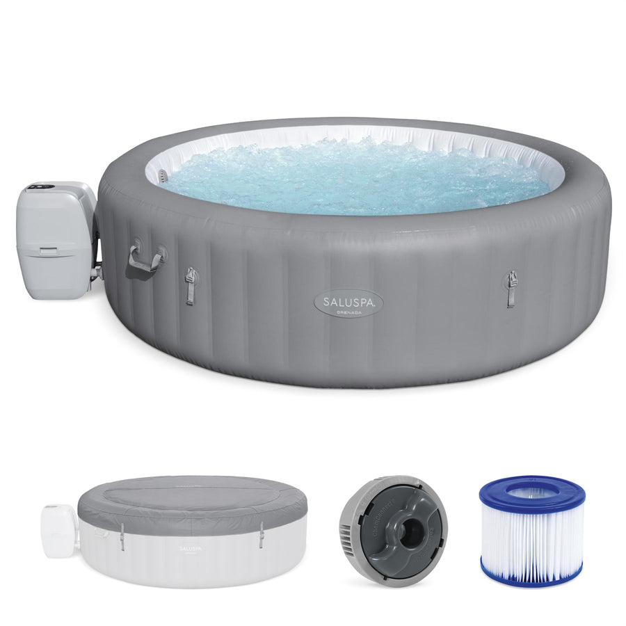 Bestway SaluSpa Grenada AirJet™ Inflatable Hot Tub with 190 Soothing Jets, Gray - VMInnovations