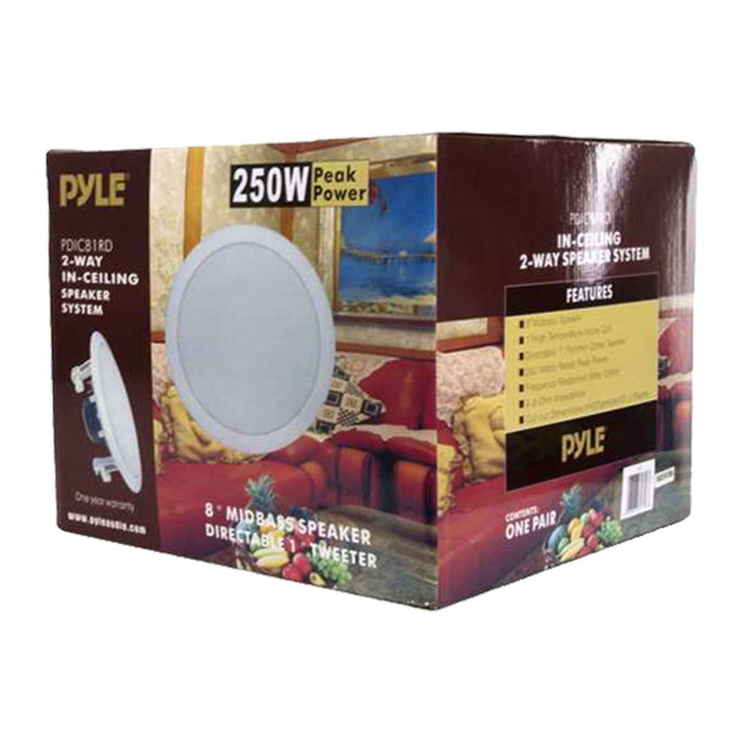 Pyle PDIC81RD 250W 8" Round Flush Mount In-Wall/Ceiling Home Speakers, 2 Pack - VMInnovations