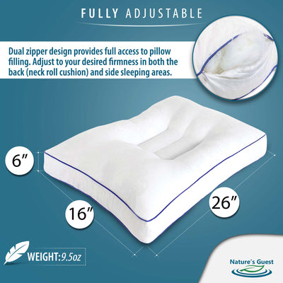 Nature's Guest Adjustable Cervical Contour Pillow, Standard, Medium (Open Box)