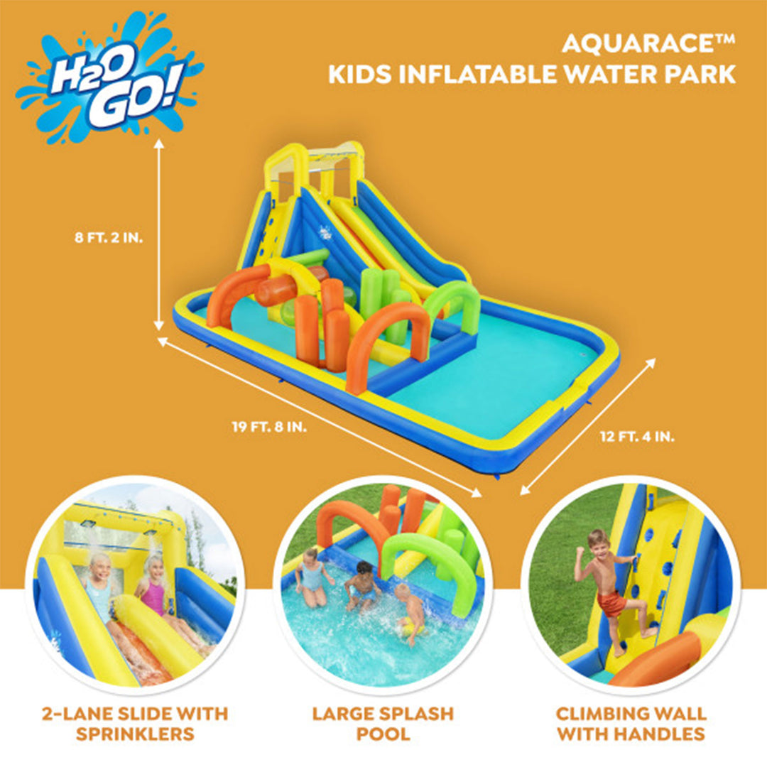 H2OGO! 19 Ft Tall AquaRace Kids Inflatable Water Park w/Dual Slides (Open Box)