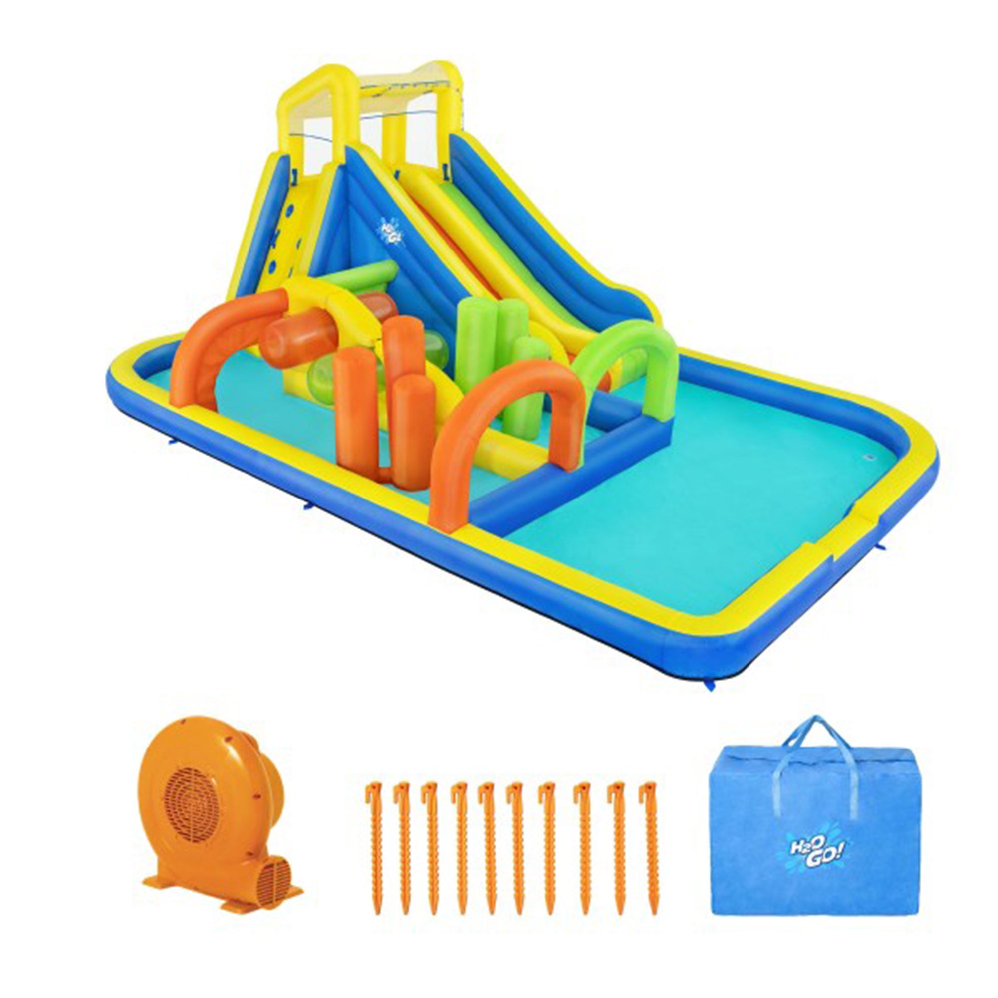 Bestway H2OGO! AquaRace Kids Inflatable Outdoor Water Slide Park with Air Blower