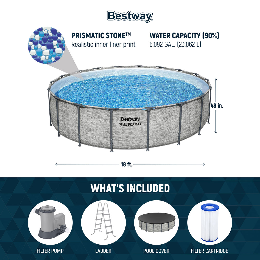 Bestway Steel Pro MAX 18'x48" Round Above Ground Swimming Pool with Pump & Cover - VMInnovations