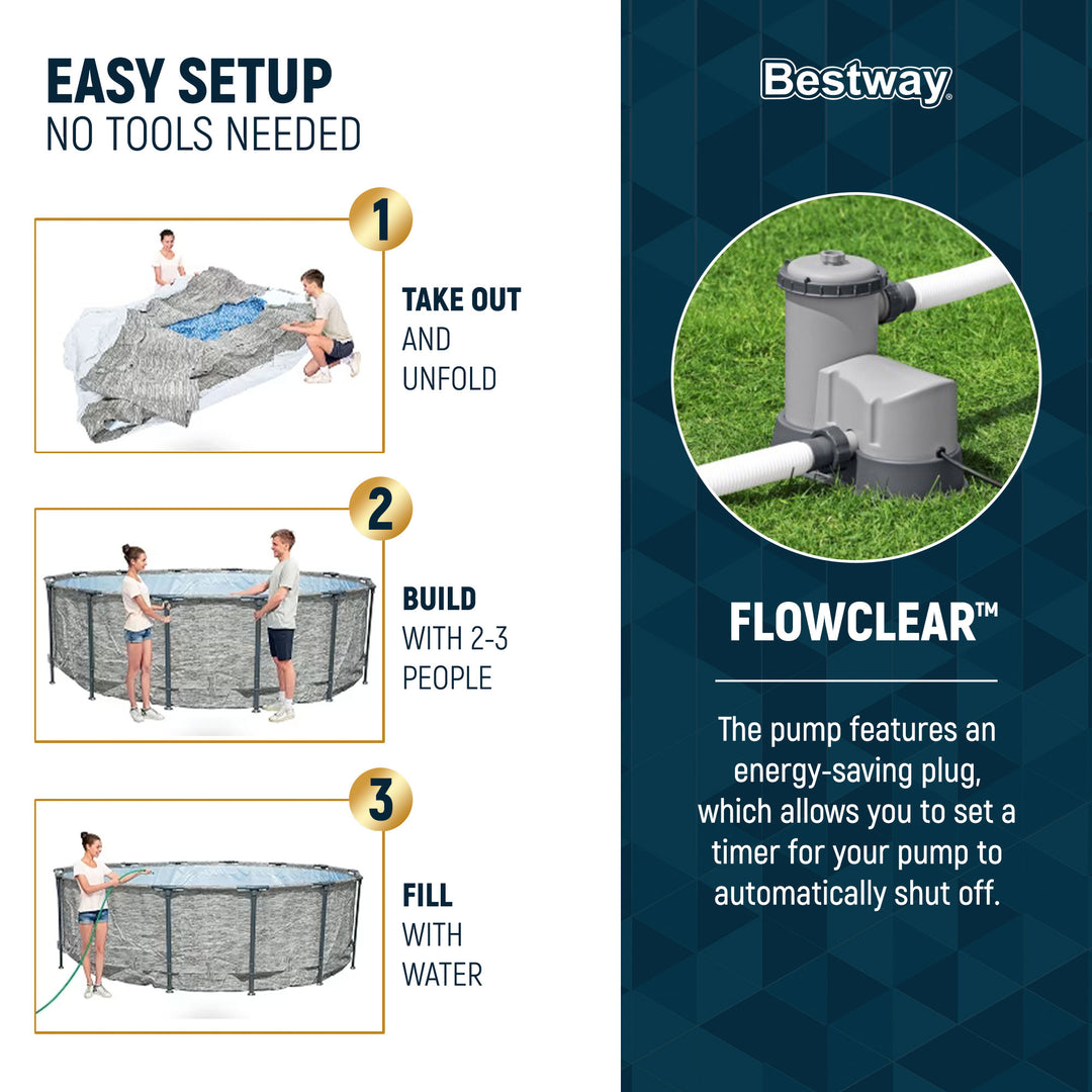 Bestway Steel Pro MAX 18'x48" Round Above Ground Swimming Pool with Pump & Cover - VMInnovations