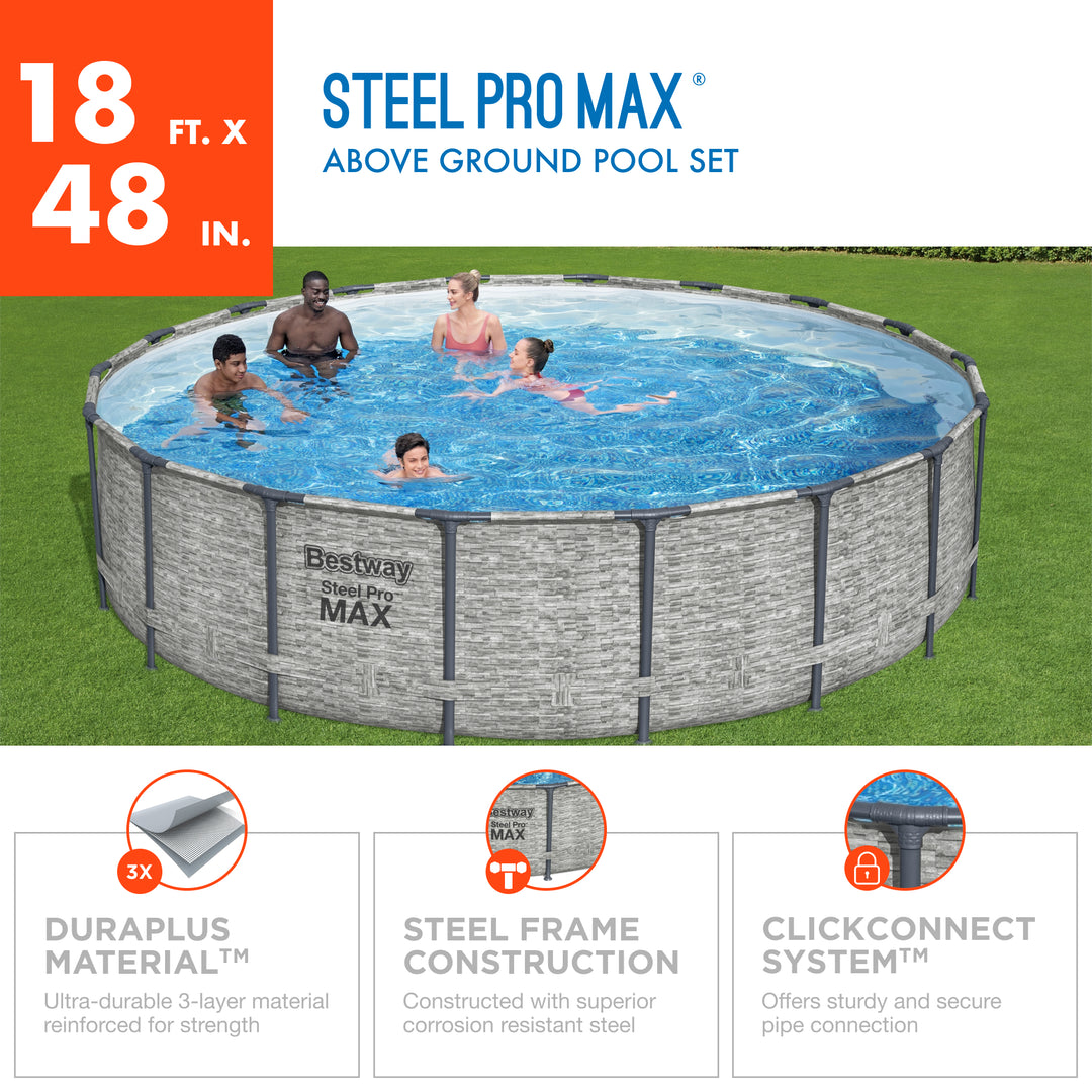 Bestway Steel Pro MAX 18'x48" Round Above Ground Swimming Pool with Pump & Cover