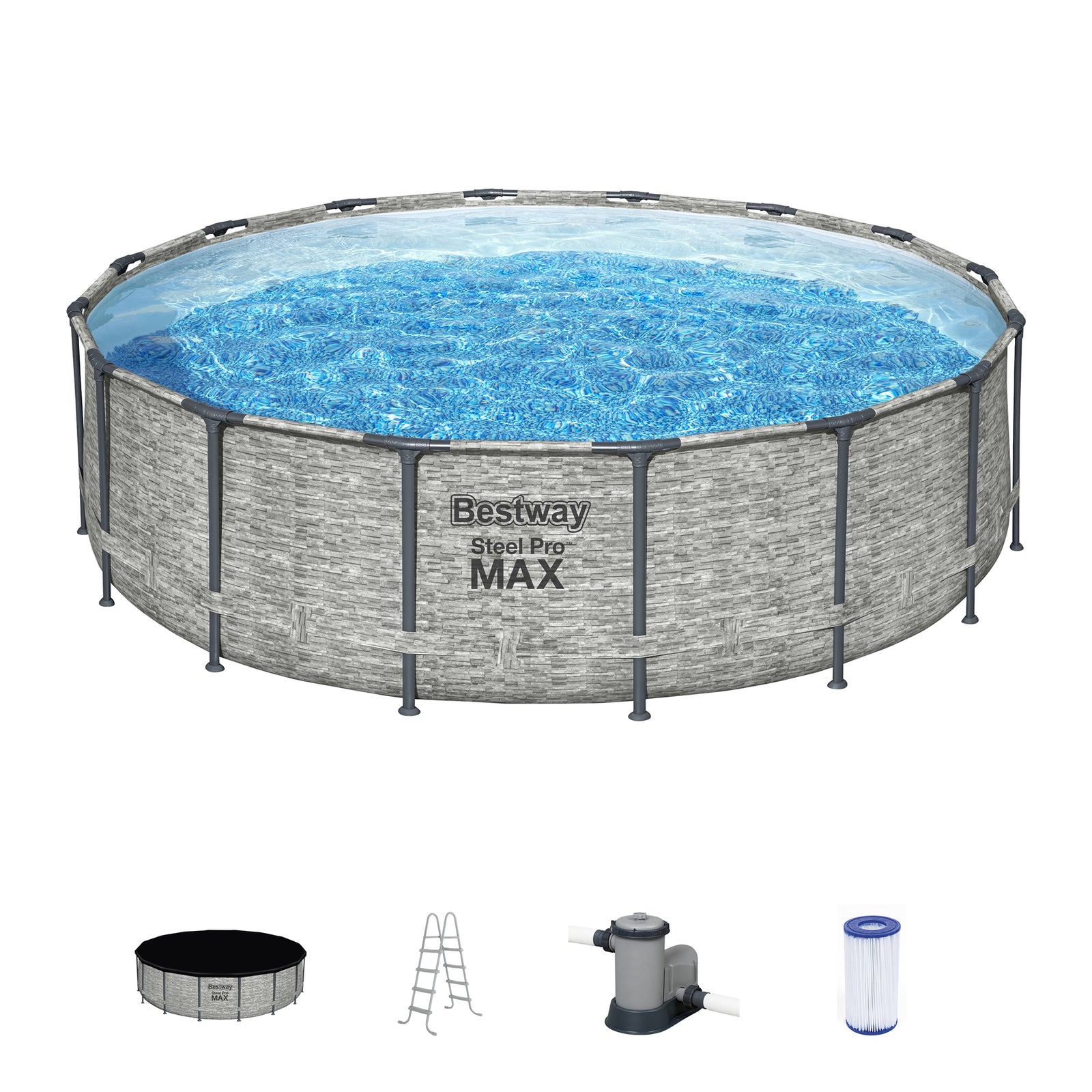 Bestway Steel Pro MAX 16 Foot Round Above Ground Pool Set with 3 Layer Liner - VMInnovations
