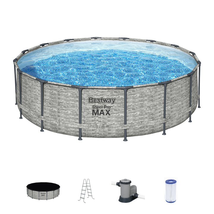 Bestway Steel Pro MAX 16 Foot Round Above Ground Pool Set with 3 Layer Liner