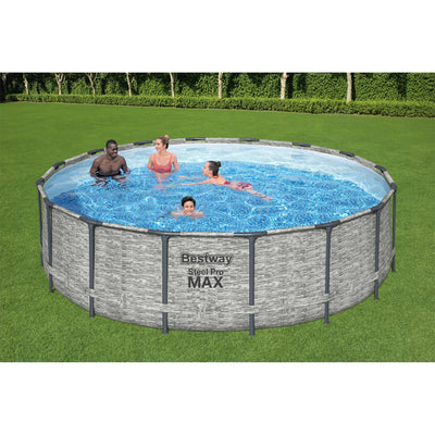 Bestway Steel Pro MAX 16 Foot Round Above Ground Pool Set with 3 Layer Liner