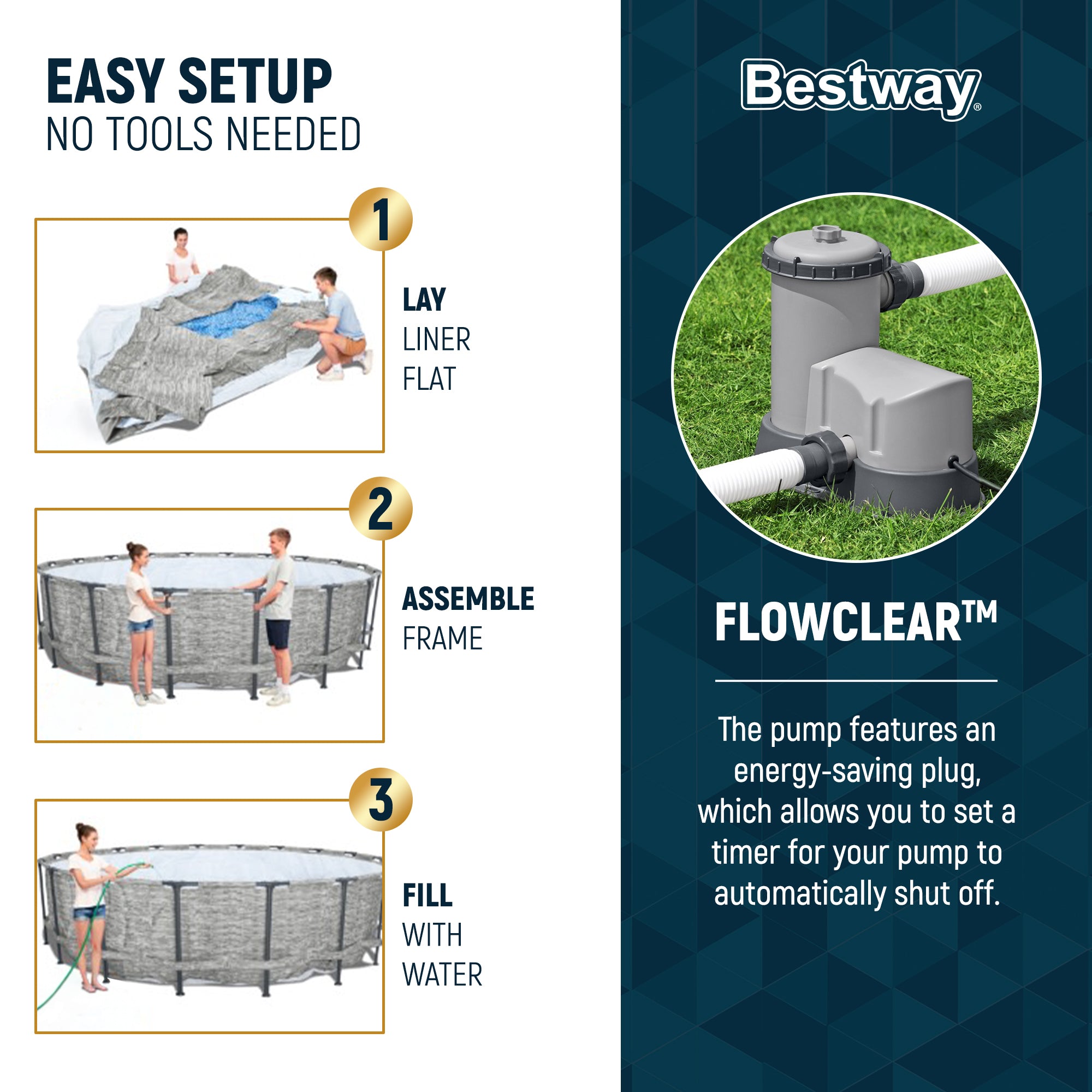 Bestway Steel Pro MAX 16 Foot Round Above Ground Pool Set with 3 Layer Liner