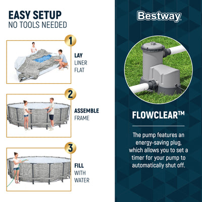 Bestway Steel Pro MAX 16 Foot Round Above Ground Pool Set with 3 Layer Liner