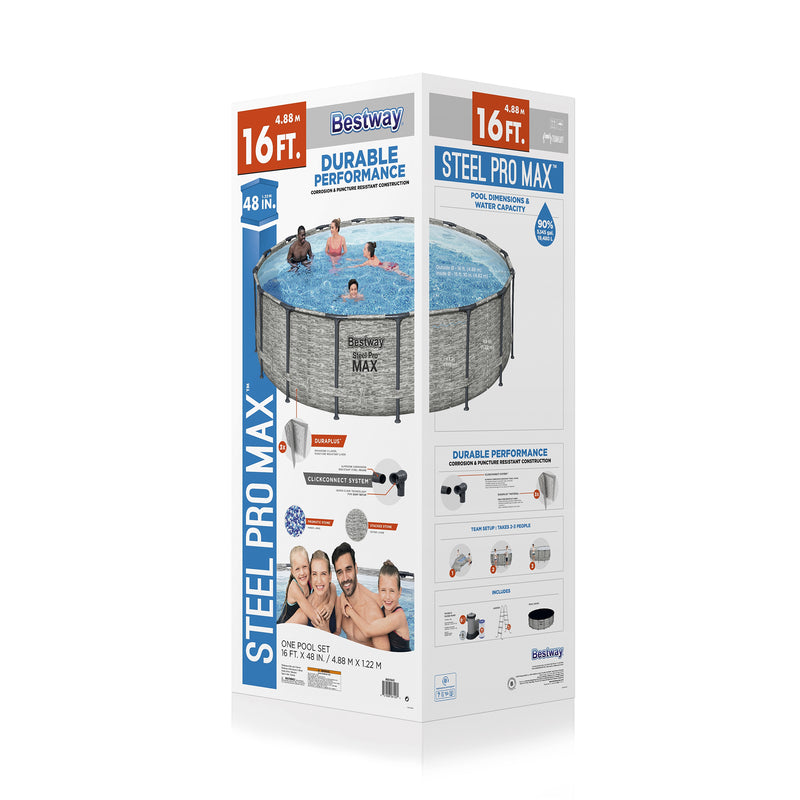 Bestway Steel Pro MAX 16 Foot Round Above Ground Pool Set with 3 Layer Liner