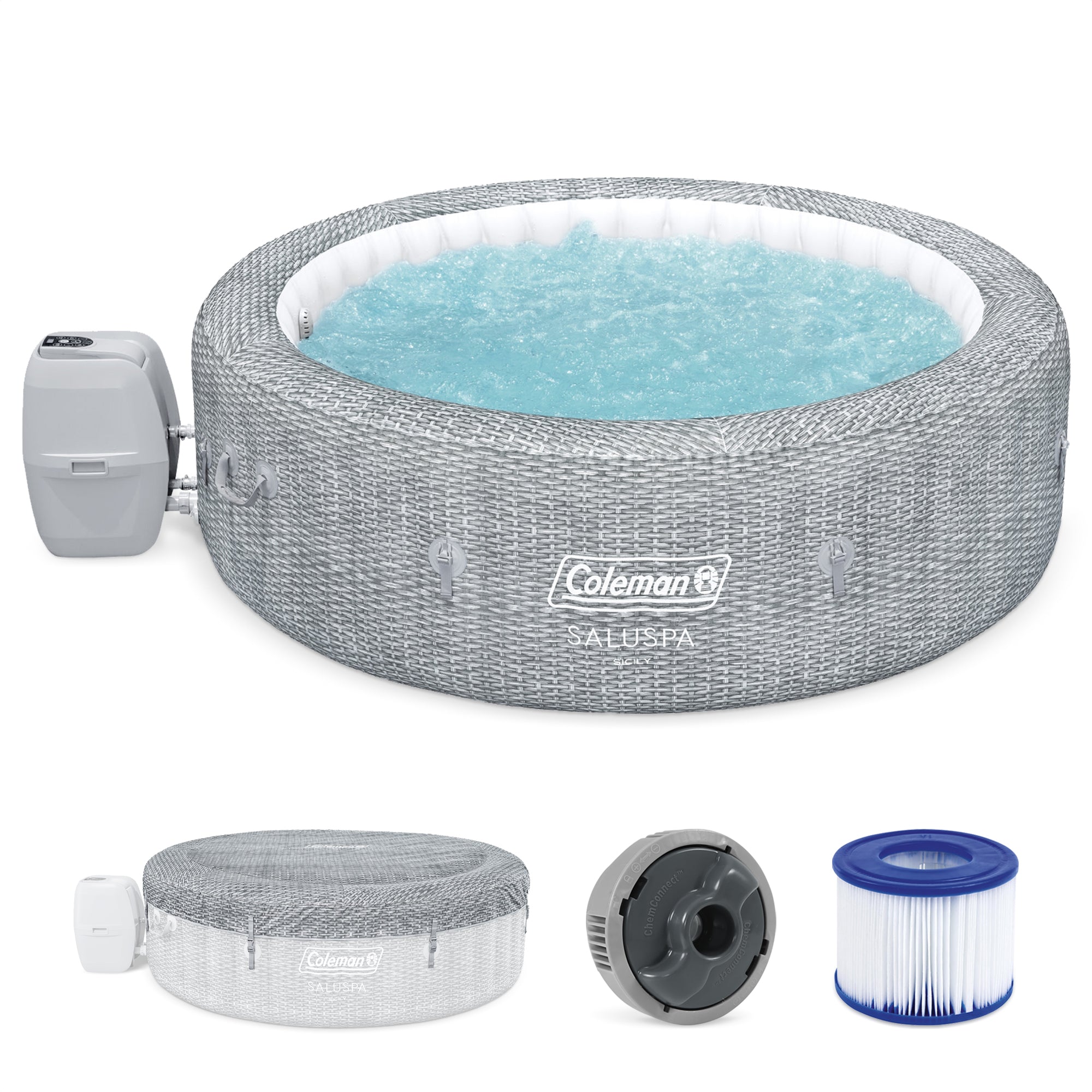 Saluspa Sicily Inflatable Airjet Hot Tub Spa, Fits up to 7 People, Gray (Used)