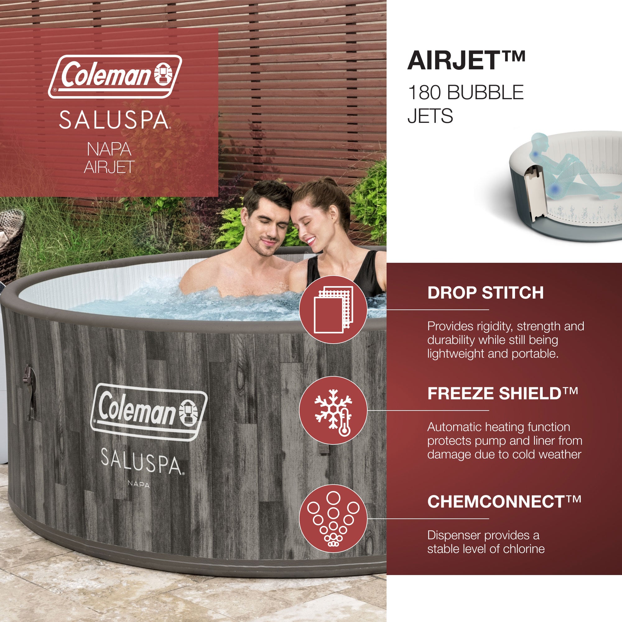 Coleman SaluSpa Napa AirJet Inflatable Hot Tub with 180 Soothing Jets, Gray - VMInnovations