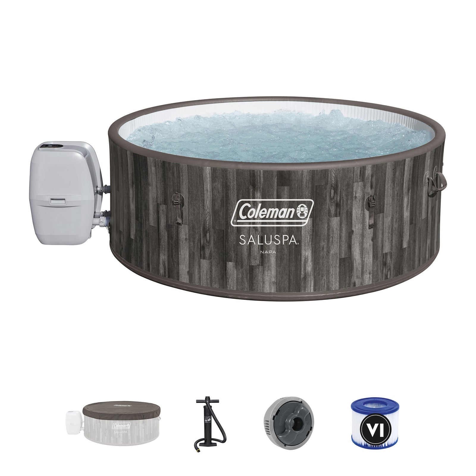 Coleman Napa SaluSpa 7 Person Inflatable Hot Tub with AirJets, Gray Wood (Used) - VMInnovations
