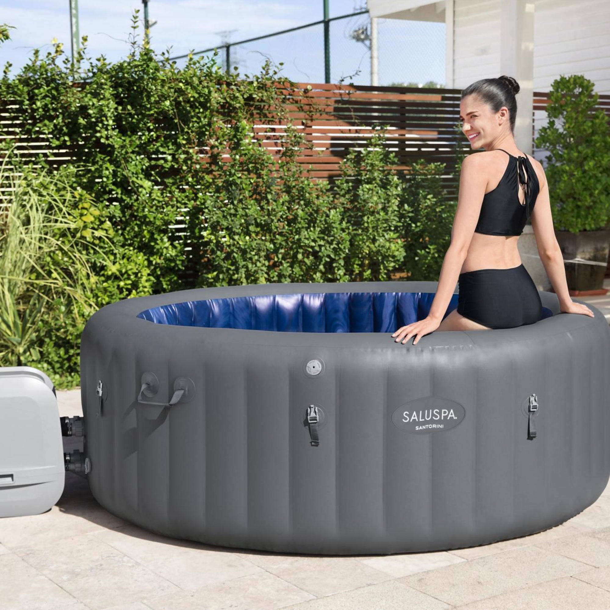 Bestway SaluSpa Santorini HydroJet Inflatable with 180 Soothing Jets, Gray