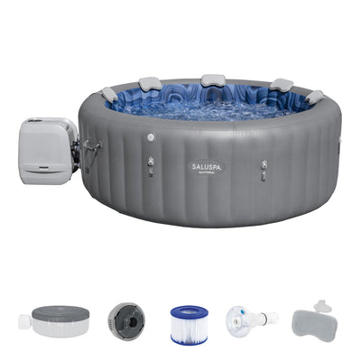 Bestway SaluSpa Santorini HydroJet Inflatable Hot Tub w/ 180 Soothing Jets, Gray