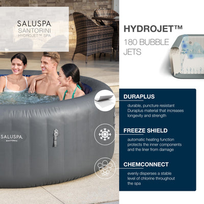 Bestway SaluSpa Santorini HydroJet Inflatable Hot Tub w/ 180 Soothing Jets, Gray
